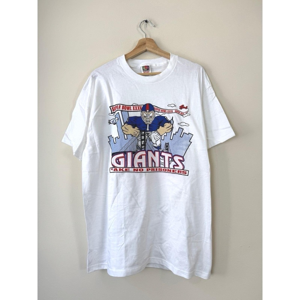 Vintage 90's Giants Football Super Bowl Sports Fan White Tee Shirt - XL